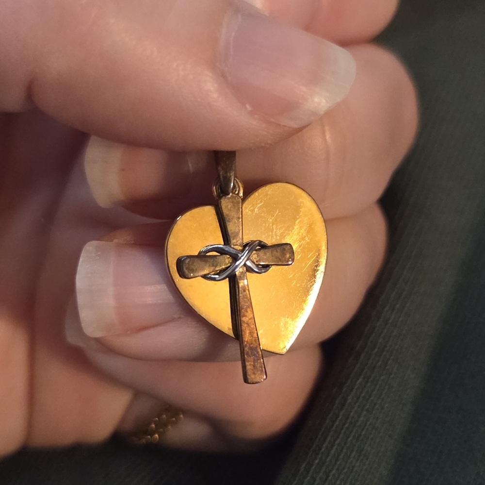 Gold Heart and Cross Pendant Necklace - Elegant Religious Jewelry
